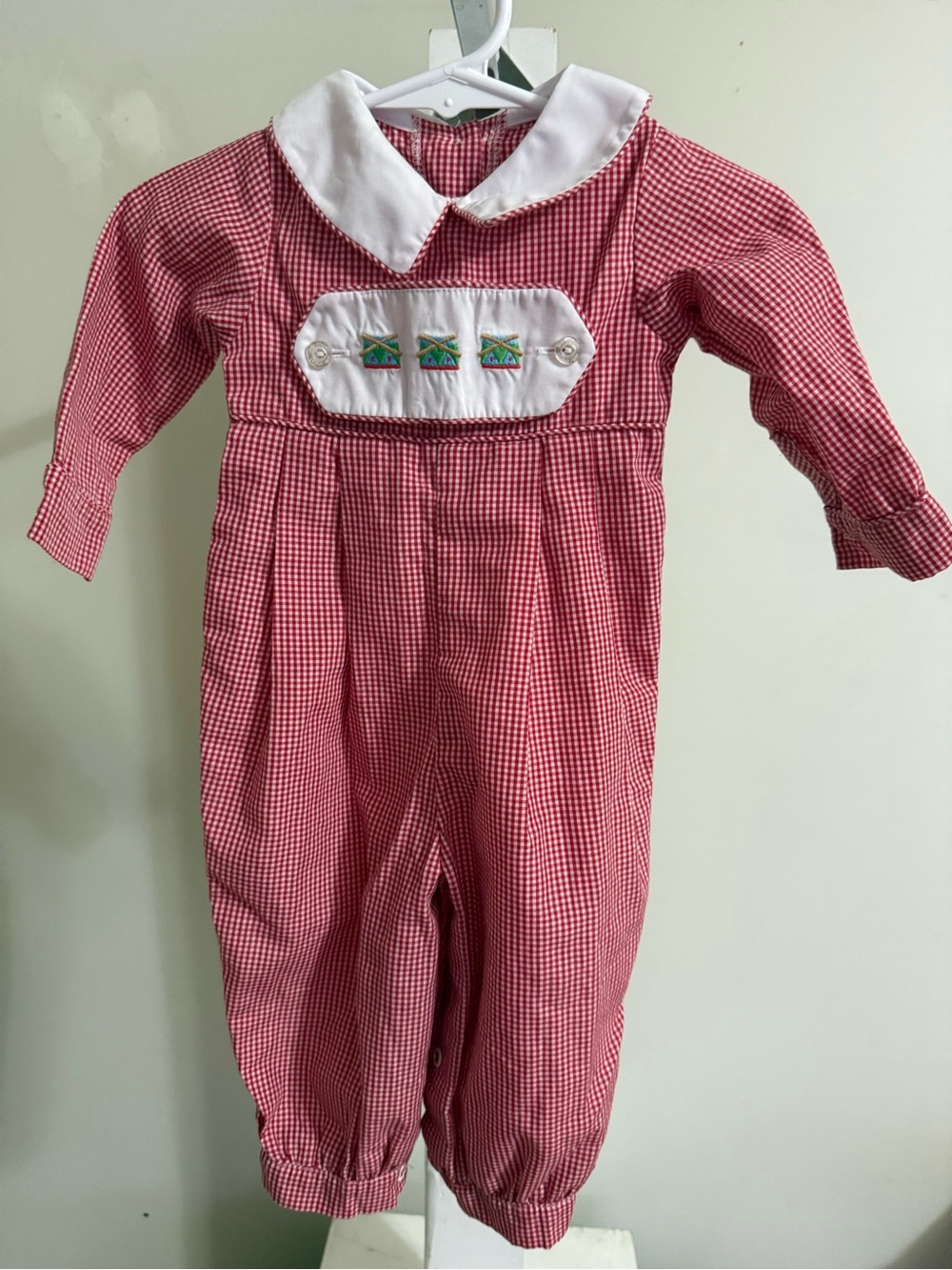 New Little English Holiday Romper with Reversible Embroidered Front Tab